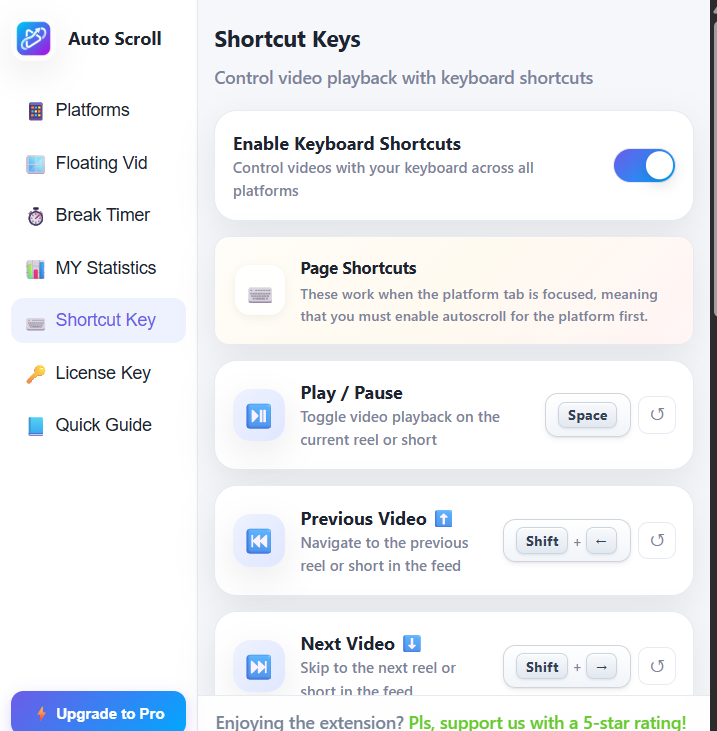 Keyboard shortcuts screenshot