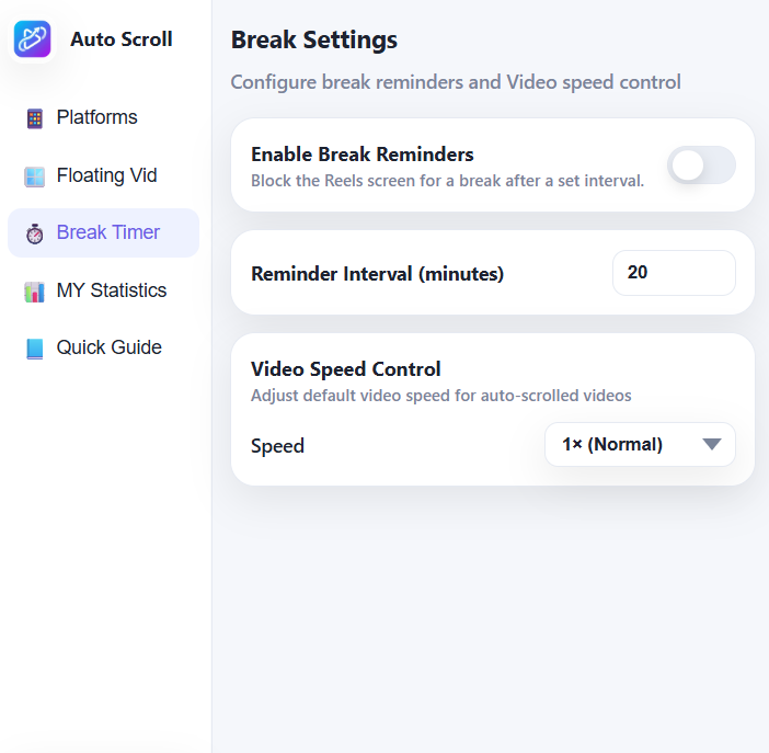 Break timer screenshot
